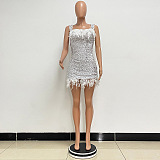 SUPER WHOLESALE | Feather Hem Bling Bling Strapless Dress