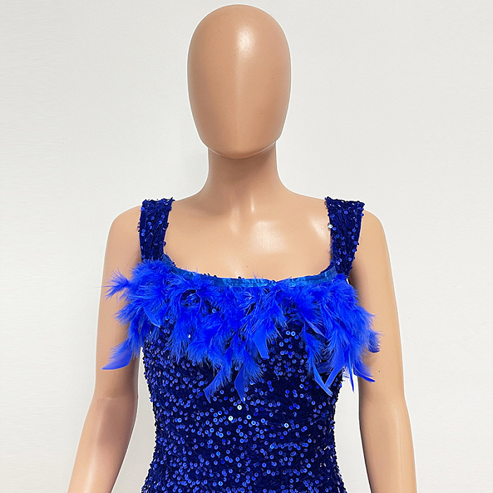 SUPER WHOLESALE | Feather Hem Bling Bling Strapless Dress