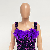 SUPER WHOLESALE | Feather Hem Bling Bling Strapless Dress