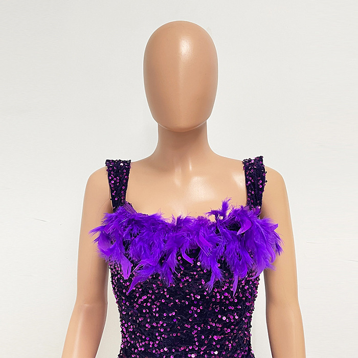SUPER WHOLESALE | Feather Hem Bling Bling Strapless Dress
