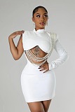 SUPER WHOLESALE | Pearl Chain Hollow-out One-shoulder Dress
