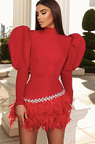 SUPER WHOLESALE | Lanter Shoulder Feather Hem Dress