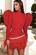 SUPER WHOLESALE | Lanter Shoulder Feather Hem Dress