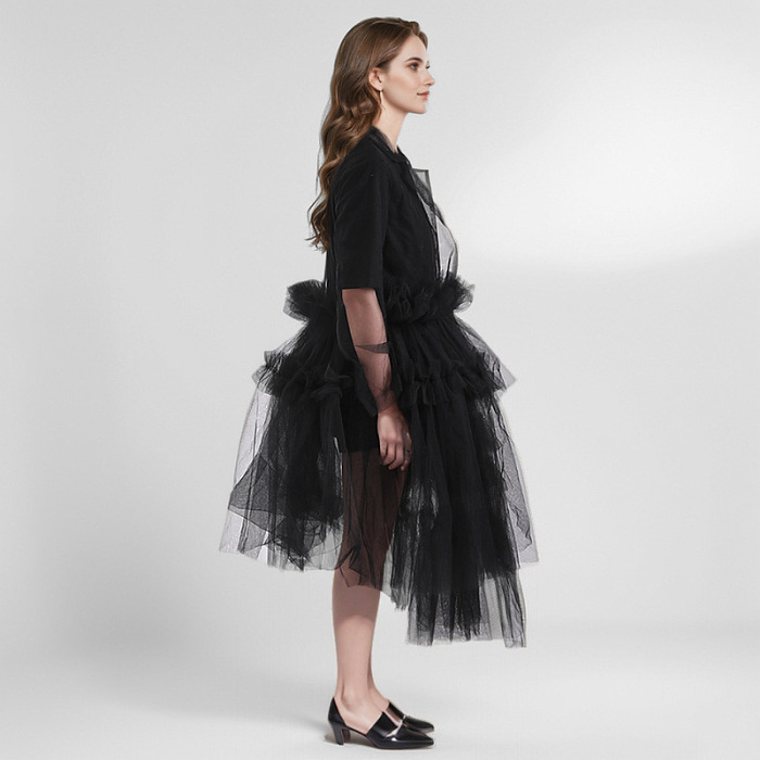 SUPER WHOLESALE | See-through Patchwork Shirt Dress