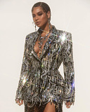 SUPER WHOLESALE | Lace Patchwork Rhinestone Blazer Dress