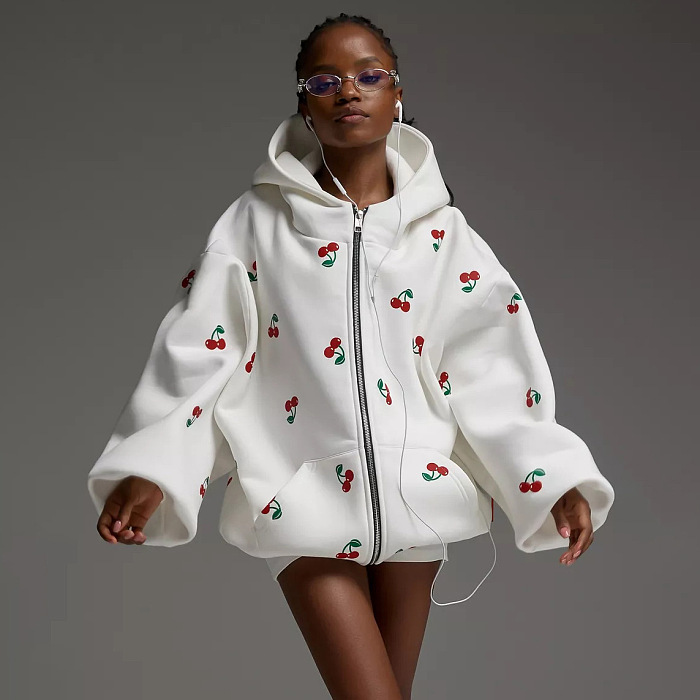 SUPER WHOLESALE | Cherry Print Hoodie Jacket