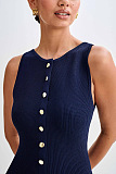 SUPER WHOLESALE | Sleeveless Round Neck Slim Fit Knitted Dress in Blue