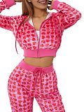 SUPER WHOLESALE | Velvet Heart Print Hooded Sweatshirt Fashion Set