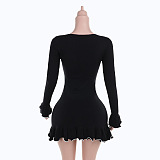 SUPER WHOLESALE | Color-blocked Wavy Hem A-line Long Sleeve Top