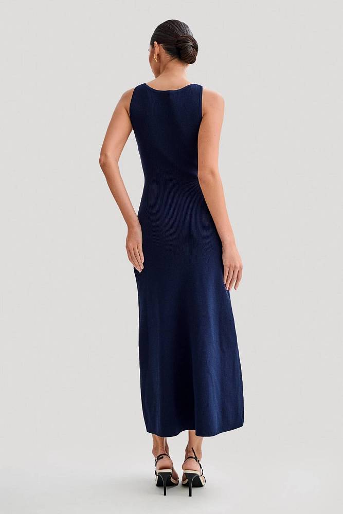 SUPER WHOLESALE | Sleeveless Round Neck Slim Fit Knitted Dress in Blue