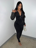SUPER WHOLESALE | Washed Vintage Sexy Deep V Neck Long Sleeve Jumpsuit for Fall and Winter
