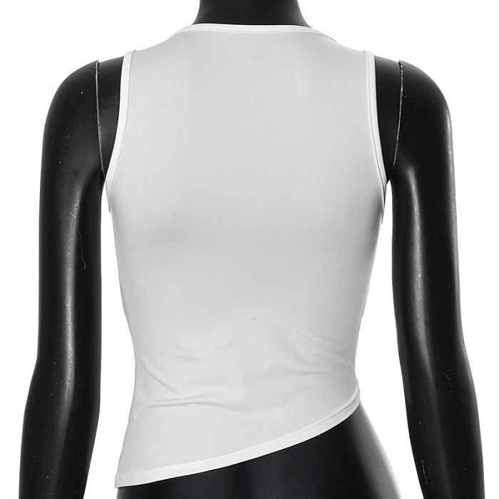SUPER WHOLESALE | Lace Hollow Irregular Zip Tank Top