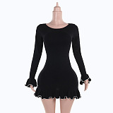 SUPER WHOLESALE | Color-blocked Wavy Hem A-line Long Sleeve Top