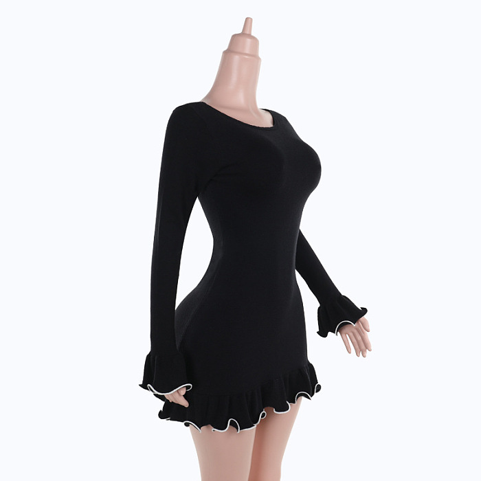 SUPER WHOLESALE | Color-blocked Wavy Hem A-line Long Sleeve Top