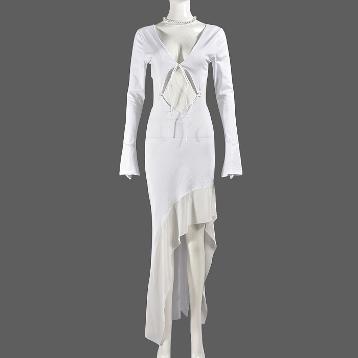 SUPER WHOLESALE | Strapless Long Sleeve V-neck Tie-waist Maxi Dress
