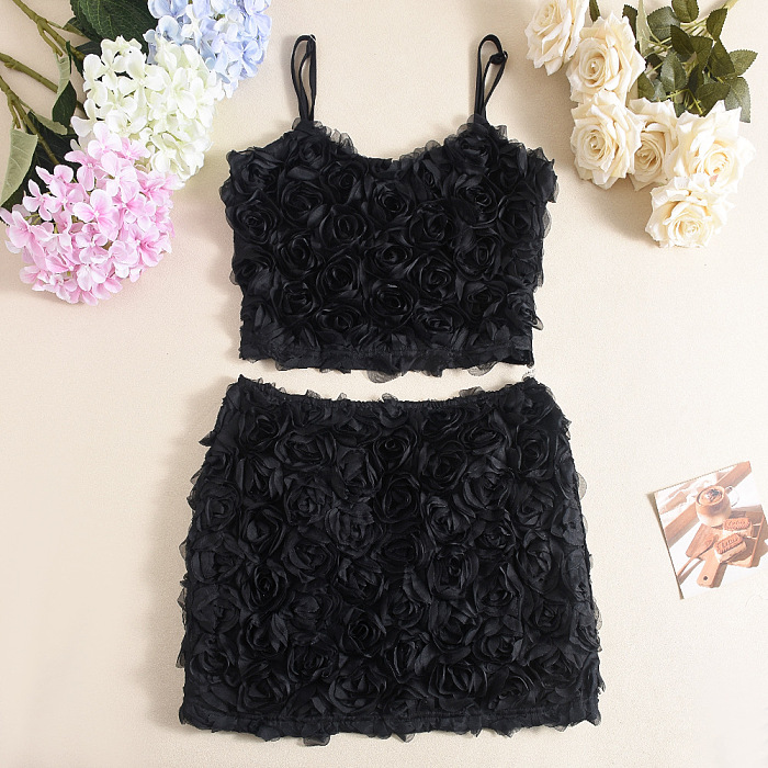 SUPER WHOLESALE | Rose  Cropped Tube Top and Mini Skirt Two-piece Set