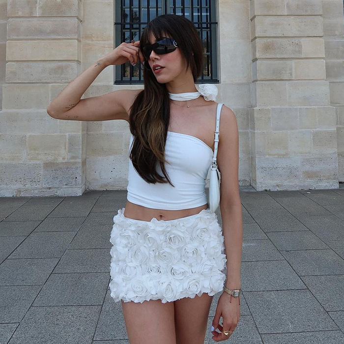 SUPER WHOLESALE | Rose  Cropped Tube Top and Mini Skirt Two-piece Set