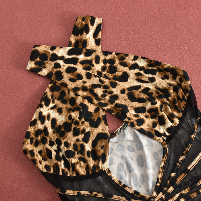SUPER WHOLESALE | Sheer Mesh Patchwork Leopard Print Backless Jumpsuit