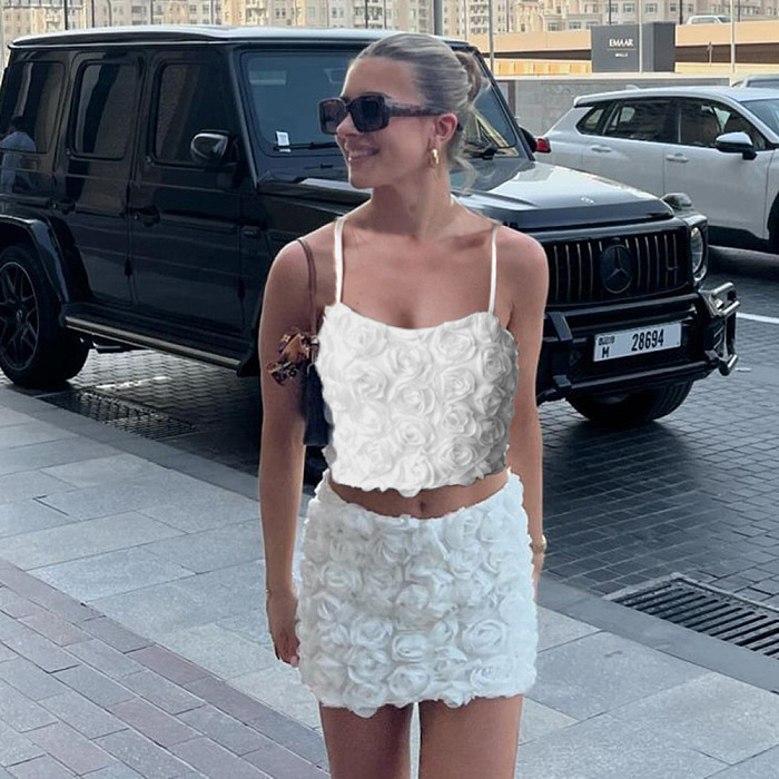 SUPER WHOLESALE | Rose  Cropped Tube Top and Mini Skirt Two-piece Set