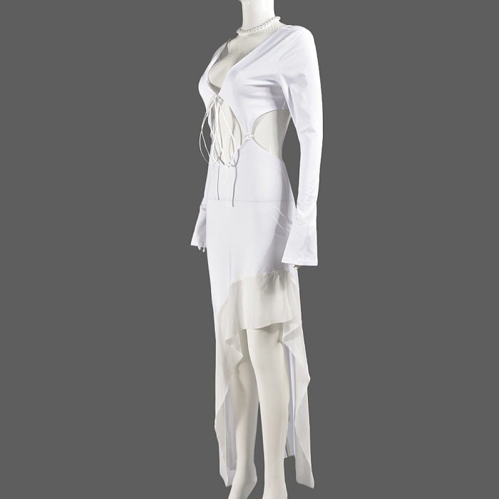 SUPER WHOLESALE | Strapless Long Sleeve V-neck Tie-waist Maxi Dress