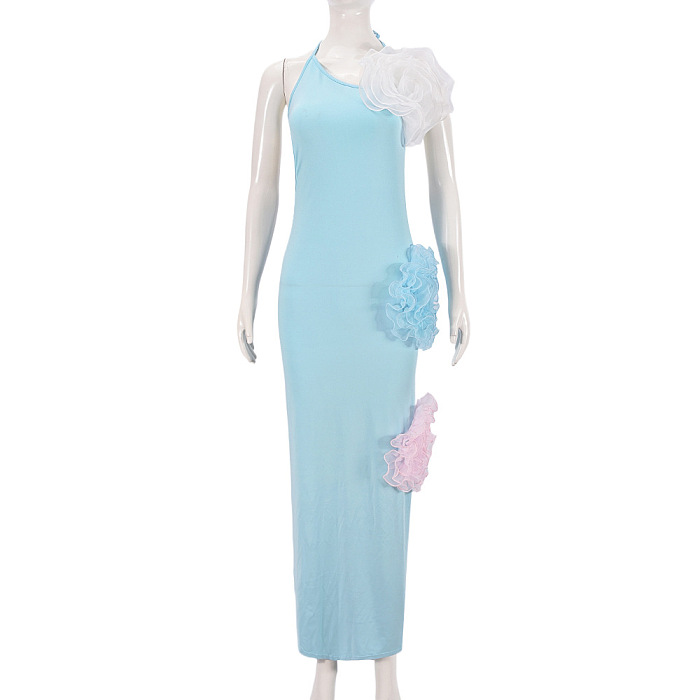 SUPER WHOLESALE | 3D Floral Embellished Halter Backless Dress