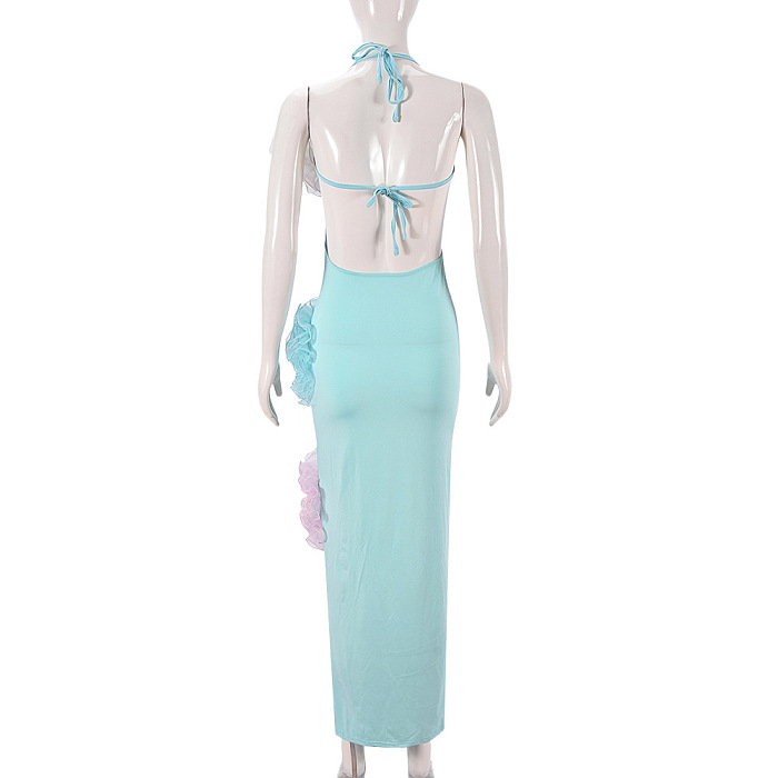 SUPER WHOLESALE | 3D Floral Embellished Halter Backless Dress