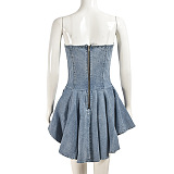 SUPER WHOLESALE | Zipper Lace-up Strapless Sexy Mini Dress with Transparent Straps and Ruffled Hem