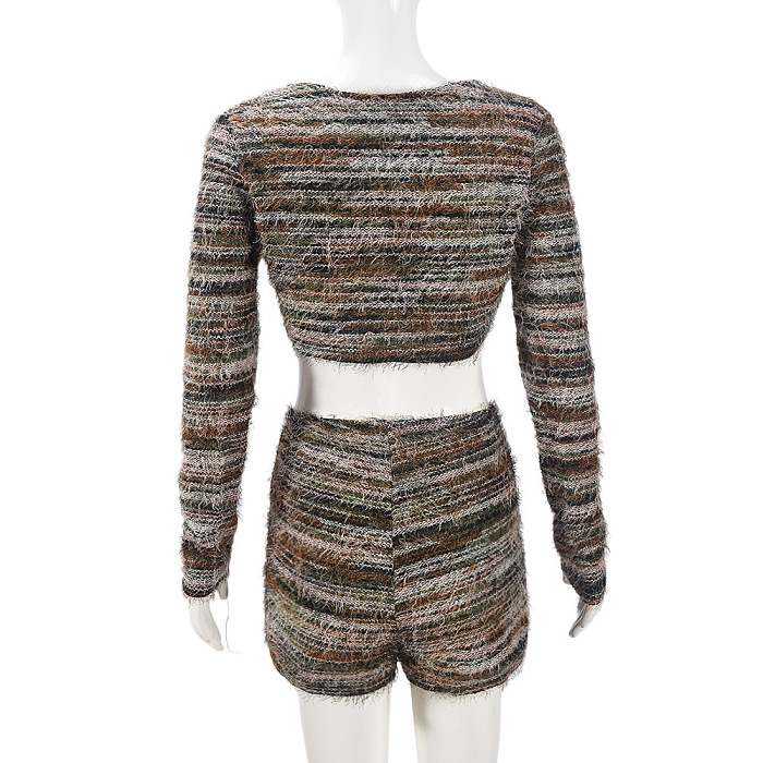 SUPER WHOLESALE | Long Sleeve Fashion Two-piece Set with Pine Needle Fleece, Cropped Hollow Out Top, and Tie Details