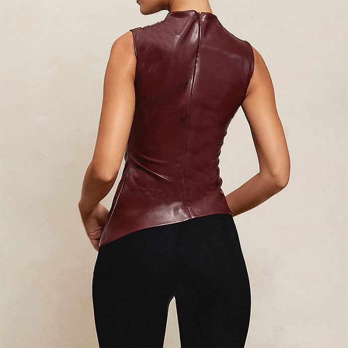 SUPER WHOLESALE | Layered Collar Pu Material Off-shoulder Top in Red