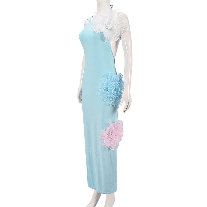 SUPER WHOLESALE | 3D Floral Embellished Halter Backless Dress