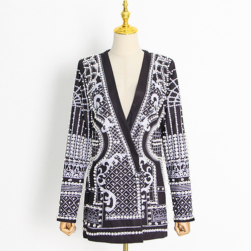 SUPER WHOLESALE | V-neck studded print long-sleeve blazer