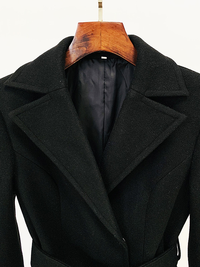 SUPER WHOLESALE | Woolen Tied-waist Trench Coat