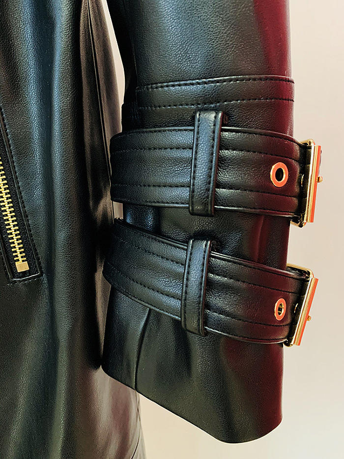 SUPER WHOLESALE | Leather Double Breasted Trench Coat
