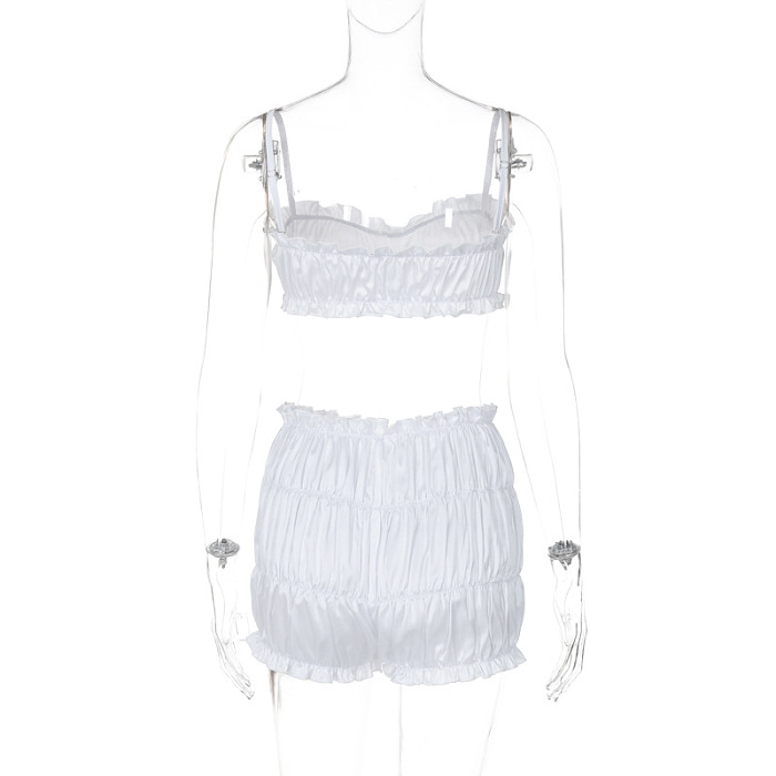 SUPER WHOLESALE | Spaghetti Strap Ruched Tube Top Slim-Fit Shorts Set
