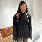 SUPER WHOLESALE | Long sleeve halter backless shrug 2 piece mini dress