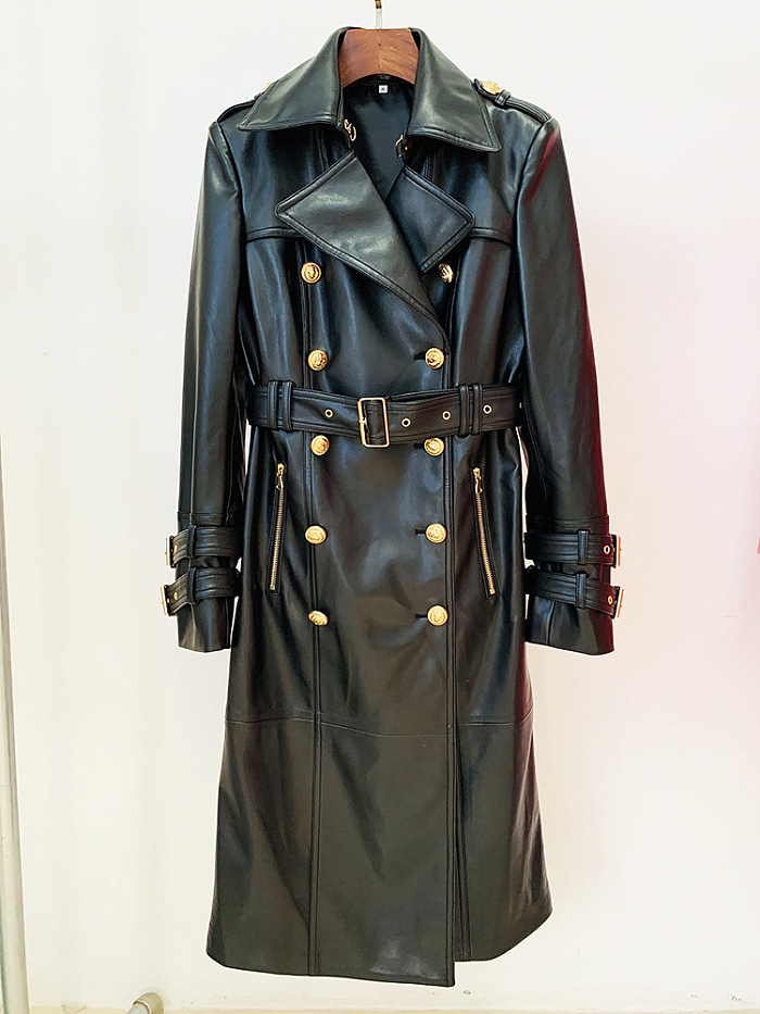 SUPER WHOLESALE | Leather Double Breasted Trench Coat
