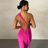 SUPER WHOLESALE | Backless Ruched Sleeveless Slim-Fit Solid Color Dress