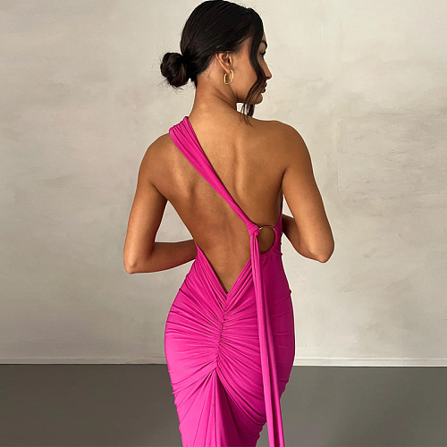 SUPER WHOLESALE | Backless Ruched Sleeveless Slim-Fit Solid Color Dress