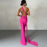 SUPER WHOLESALE | Backless Ruched Sleeveless Slim-Fit Solid Color Dress