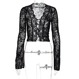 SUPER WHOLESALE | Floral Sexy Mesh Lace Cardigan T-Shirt Black
