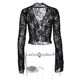 SUPER WHOLESALE | Floral Sexy Mesh Lace Cardigan T-Shirt Black