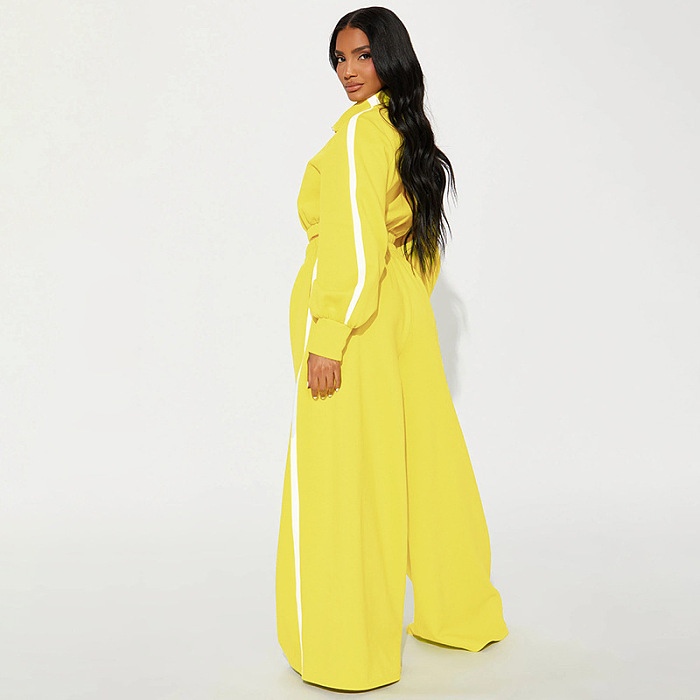 SUPER WHOLESALE |  Crop Tracking Top & Loose Pants Set  Yellow