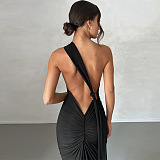 SUPER WHOLESALE | Backless Ruched Sleeveless Slim-Fit Solid Color Dress