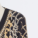 SUPER WHOLESALE | V-neck studded print long-sleeve blazer