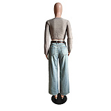 SUPER WHOLESALE | Off-Shoulder Hollow Out Distressed Cropped Sweater