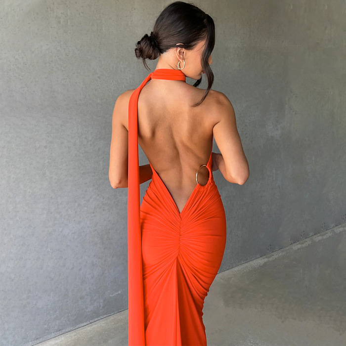 SUPER WHOLESALE | Backless Ruched Sleeveless Slim-Fit Solid Color Dress