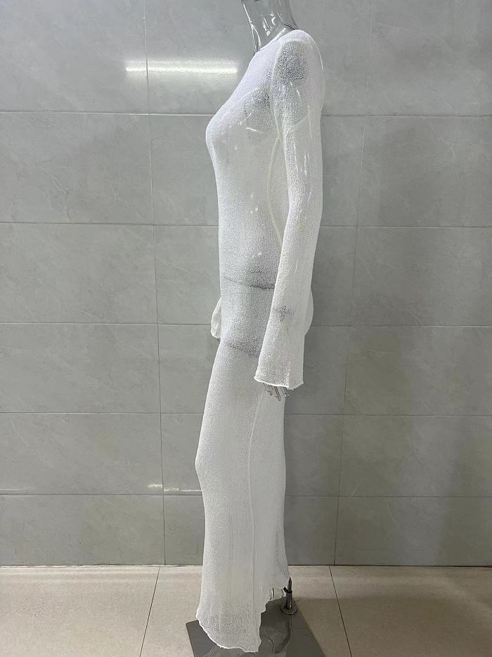 SUPER WHOLESALE | Backless Solid Color Long Sleeve Knit Maxi Dress