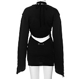 SUPER WHOLESALE | Long sleeve halter backless shrug 2 piece mini dress
