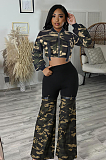 Copy SUPER WHOLESALE | Camo Long Sleeve Cut-Out Waist Stretch Denim Belted Pants Set