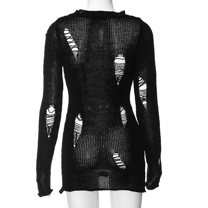SUPER WHOLESALE | Ripped Sexy Sheer High-Waist Slim Knit Dress